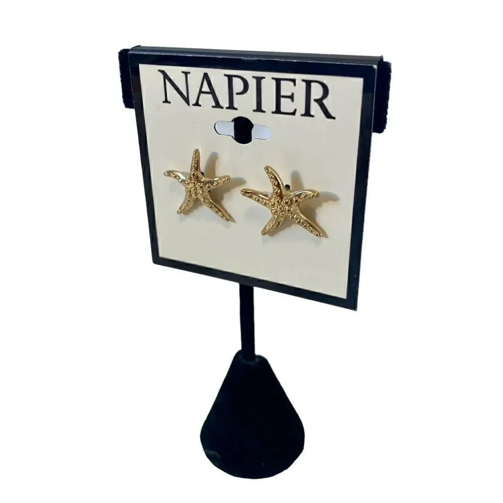 Napier Textured Gold Toned Starfish Post Earrinfs.